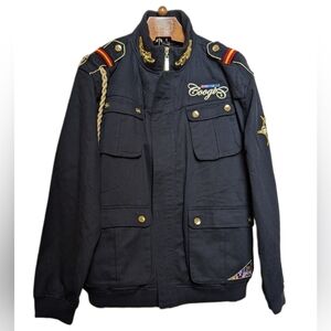 Coogi Military Inspired Black Jacket With Embroidery, Gold Rope & Epaulettes